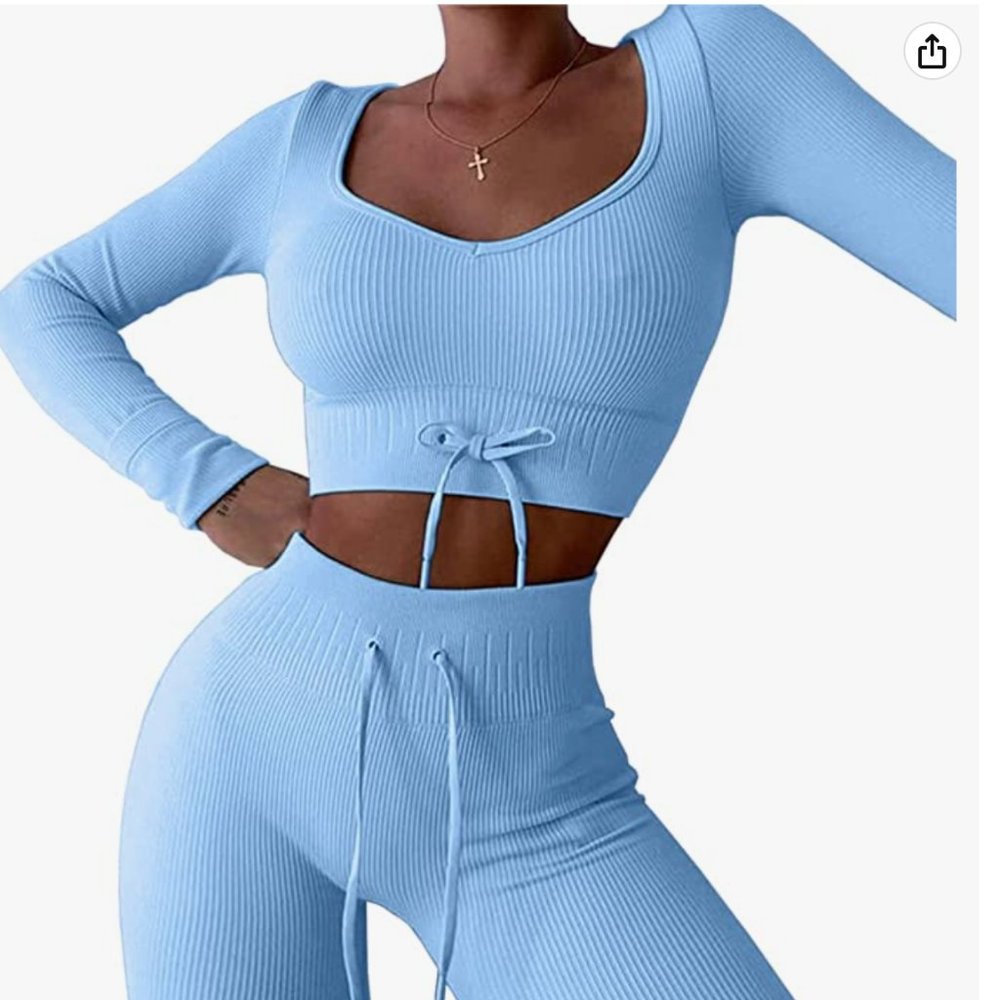 Seamless Long Sleeve Crop Tops Ribbed  Size Small